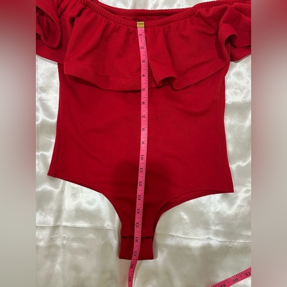 Misa Los Angeles Corcica Ruffle Bodysuit Off Shoulder Red XS Coquette Girly - Picture 7 of 11